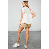 Embroidered Babydoll Tassel Tie Top