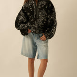 Floral Sherpa Fleece Half-Zip Pullover Jacket