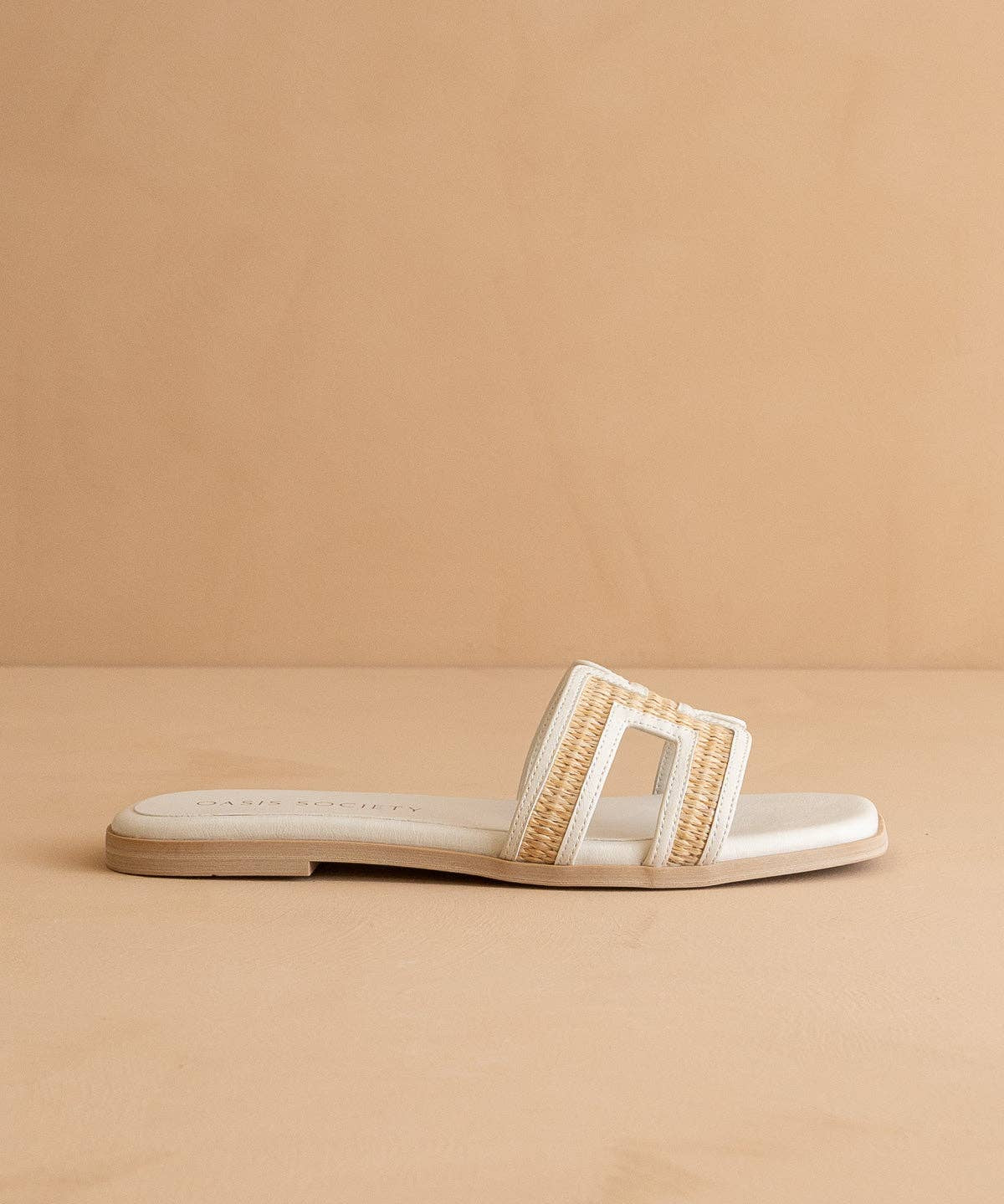 The Ena | White H Cutout Raffia Slide