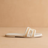 The Ena | White H Cutout Raffia Slide