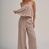 STRIPED TWO PIECE SET WITH FLOWY CAMI TOP AND WIDE LEG PANTS