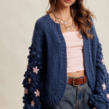 Hand Knit Floral Bobble Sleeve Cardigan LSW1097