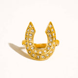 18K Gold Non-Tarnish CZ Horseshoe Ring