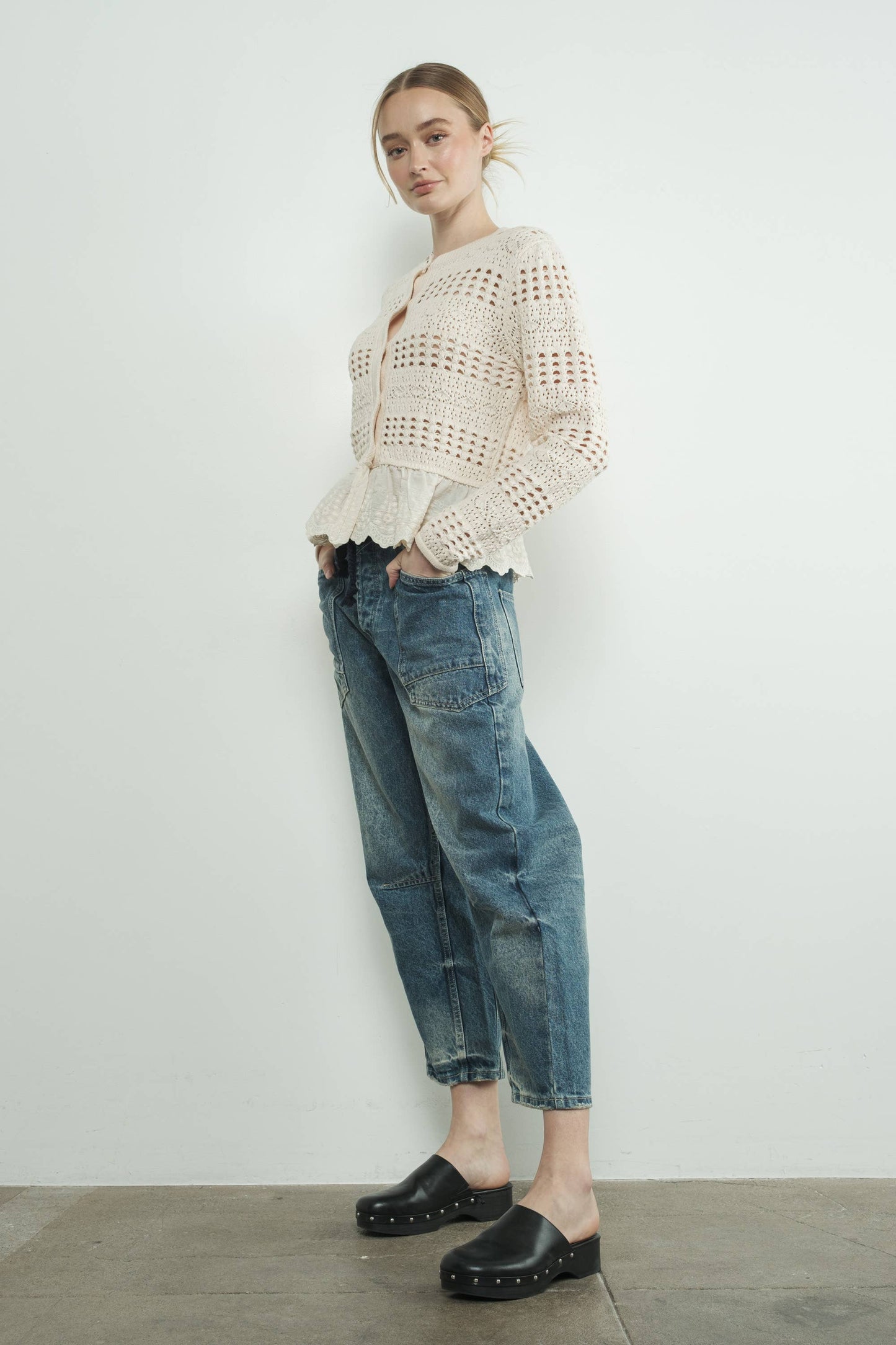 Barrel Denim Pants w/ Drawstring Waist