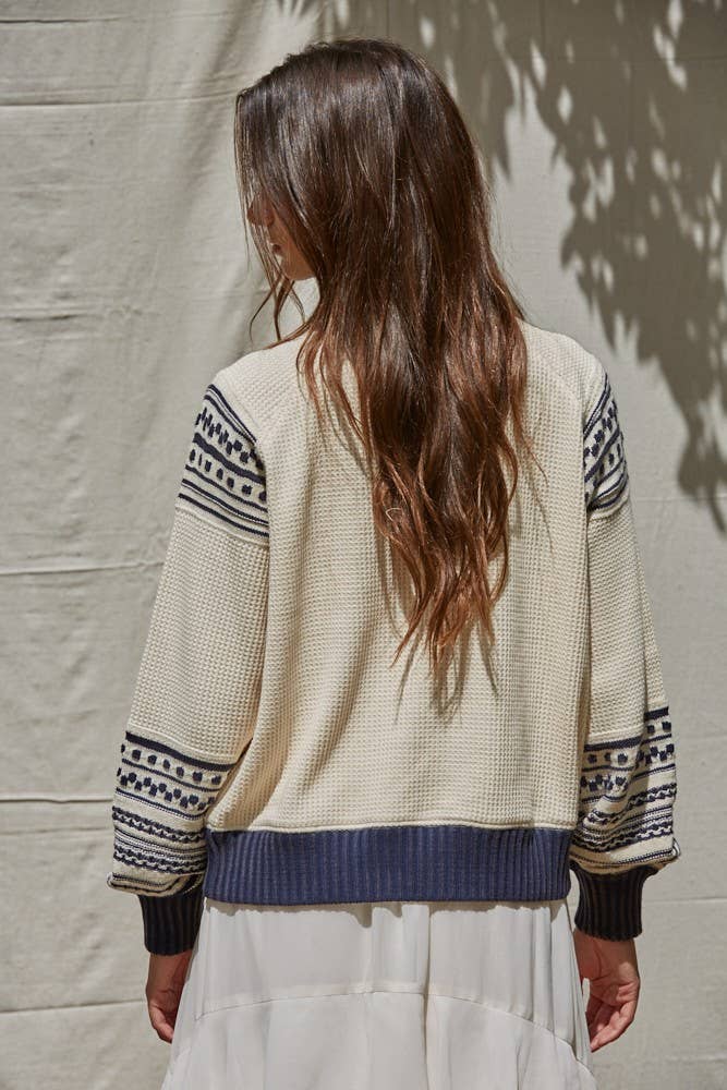 Navy & Off-White Turtleneck Pullover