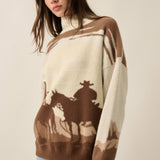 Western Landscape Jacquard-Knit Mock-Neck Sweater