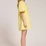 Palm Print Puff Sleeve Tie Front Mini Dress