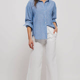 Pinstripe Cotton Blend Button Down Shirt