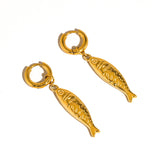 Nibe 18K Gold Non-Tarnish Fish Hoop Earring