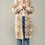 Exaggerated Houndstooth Open Front Knit Cardigan
