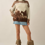 Western Landscape Jacquard-Knit Mock-Neck Sweater
