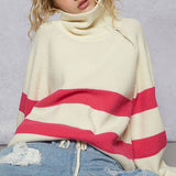 Long sleeve mock neck contrast stripe sweater top