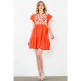 Embroidered Flutter Sleeve Mini Dress