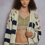 Thick Striped & Floral Zip-Up