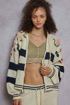 Thick Striped & Floral Zip-Up