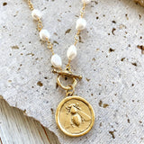 Queen Bee Pendant on Pearl Chain Necklace