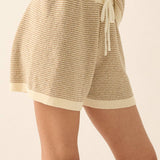 Striped Knit Wide-Leg Drawstring Sweater Shorts
