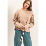 Mineral Wash Overzised Raw Edge Crew Neck Top