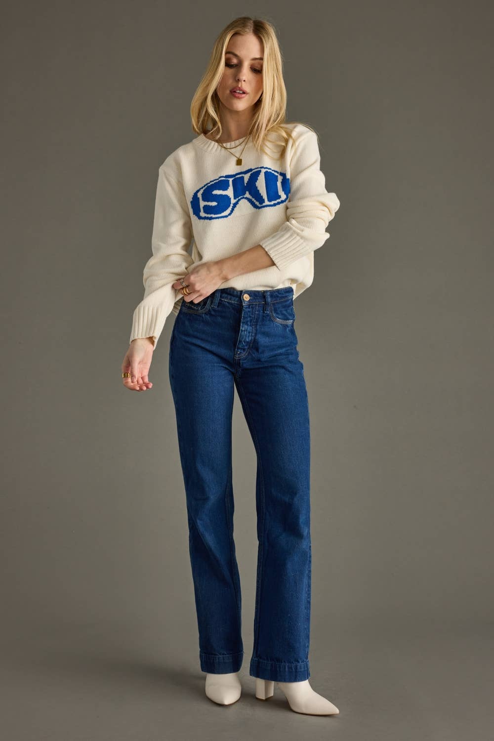 Cream "Ski" Goggle Sweater