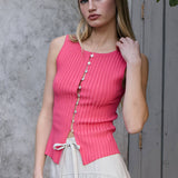 Slim Knit Sleeveless Button Top - RTK1016