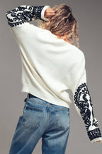 Embroidered Sleeve Ivory Knit Sweater