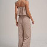 STRIPED TWO PIECE SET WITH FLOWY CAMI TOP AND WIDE LEG PANTS