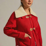 Toggle Front Knit Jacket With Contrast Collar