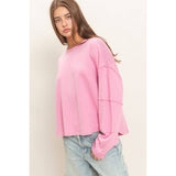 Mineral Wash Overzised Raw Edge Crew Neck Top