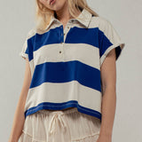 Bold Striped Dolman Sleeve Polo Shirt