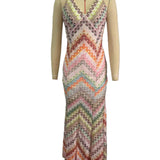 Bohemian Herringbone Spaghetti Strap Crochet Maxi Dress