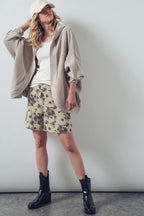 Washed Waffle Knit Hooded Cardigan