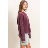 Mineral Wash Overzised Raw Edge Crew Neck Top