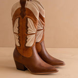 The Fairy | Camel Western Boot in Suede with Inlay