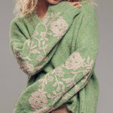 Romantic Floral Embroidered V-Neck Sweater
