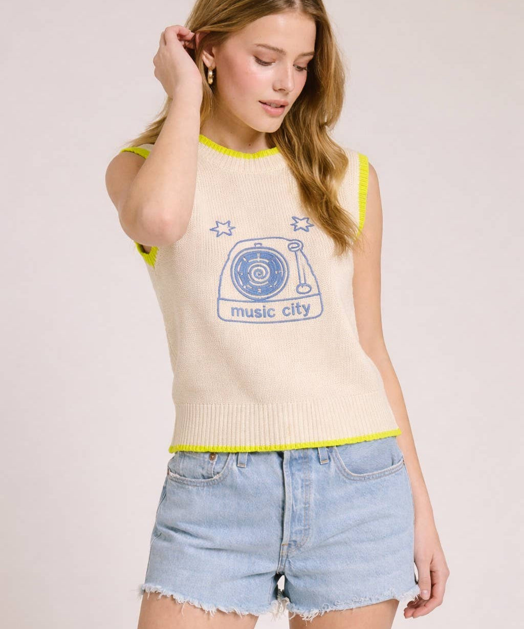 Music City Contrast Knit Vest