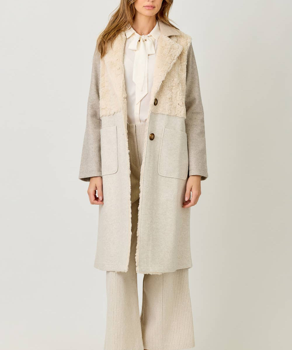 61307 Color Blocked Long Coat