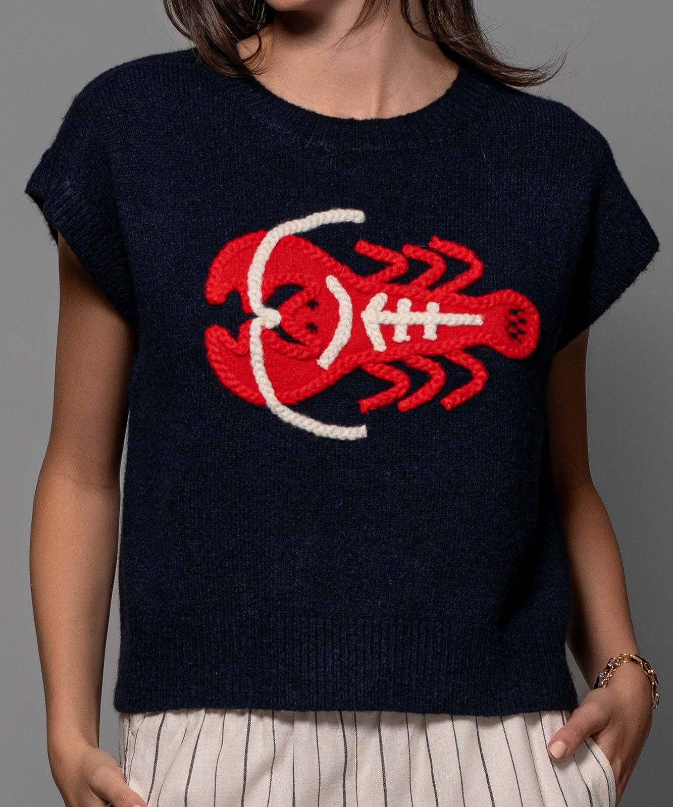 Coastal Lobster Intarsia Knit Top