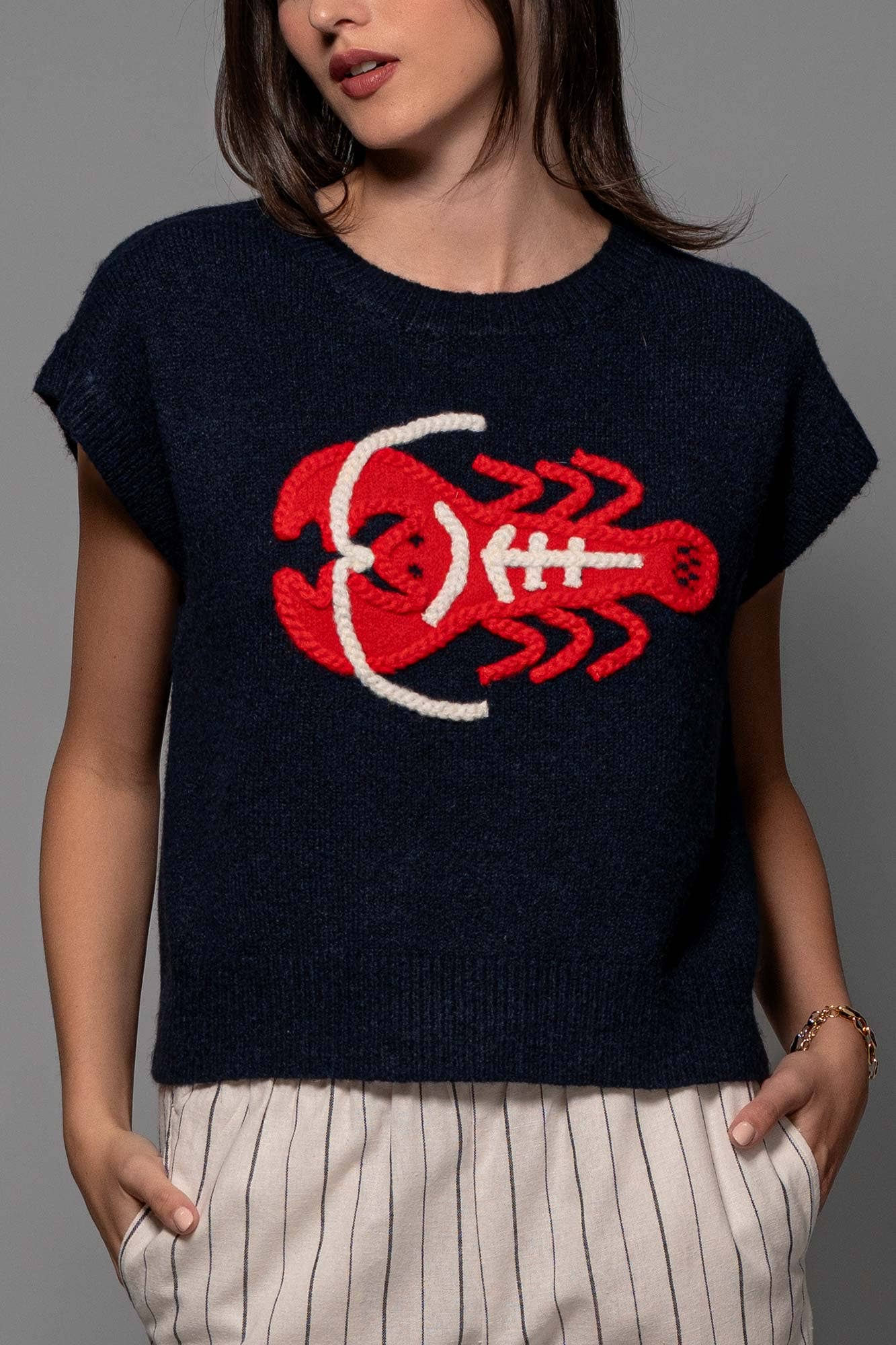 Coastal Lobster Intarsia Knit Top