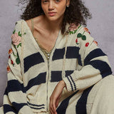 Thick Striped & Floral Zip-Up