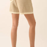 Striped Knit Wide-Leg Drawstring Sweater Shorts