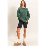 Mineral Wash Overzised Raw Edge Crew Neck Top