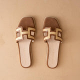 The Ena | Brown H Cutout Raffia Slide
