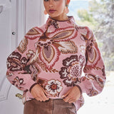 BOLD FLORAL &amp; PAISLEY PATTERN FUNNEL NECKLINE SWEATER FW