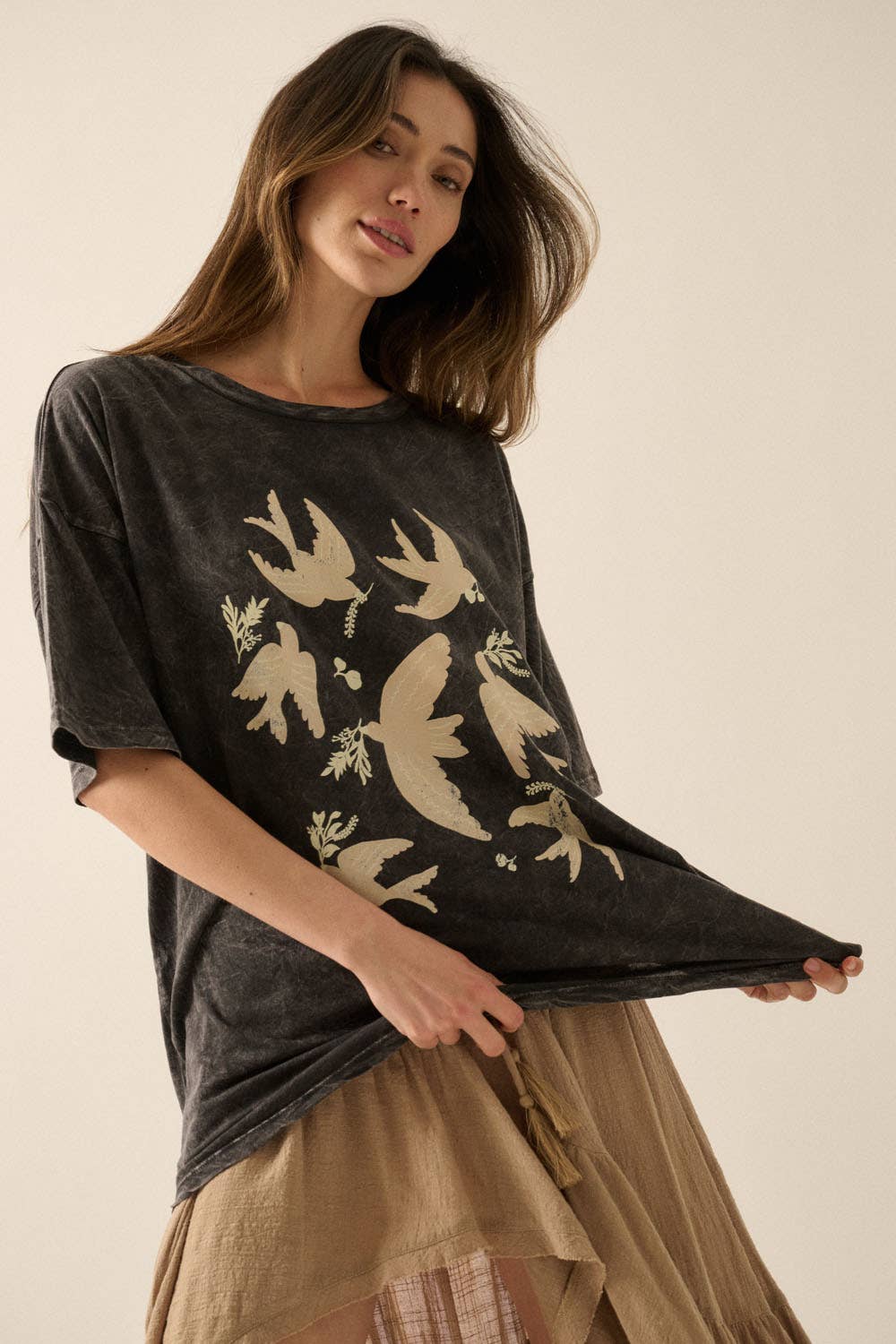 Vintage Birds Oversized Graphic Tee