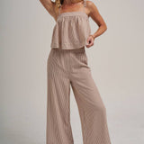 STRIPED TWO PIECE SET WITH FLOWY CAMI TOP AND WIDE LEG PANTS