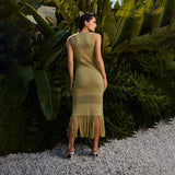 AD2768 Shell embellished open knit maxi dress