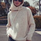 Ribbed Knit Sweater & Hooded Scarf Set