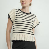 MAS3129 STRIPED CROCHET S/S SWEATER