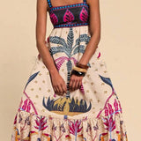 Tropical Print Thin Strap Flare Dress