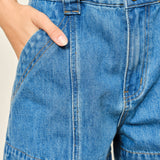 MID RISE FLARE DENIM SHORTS
